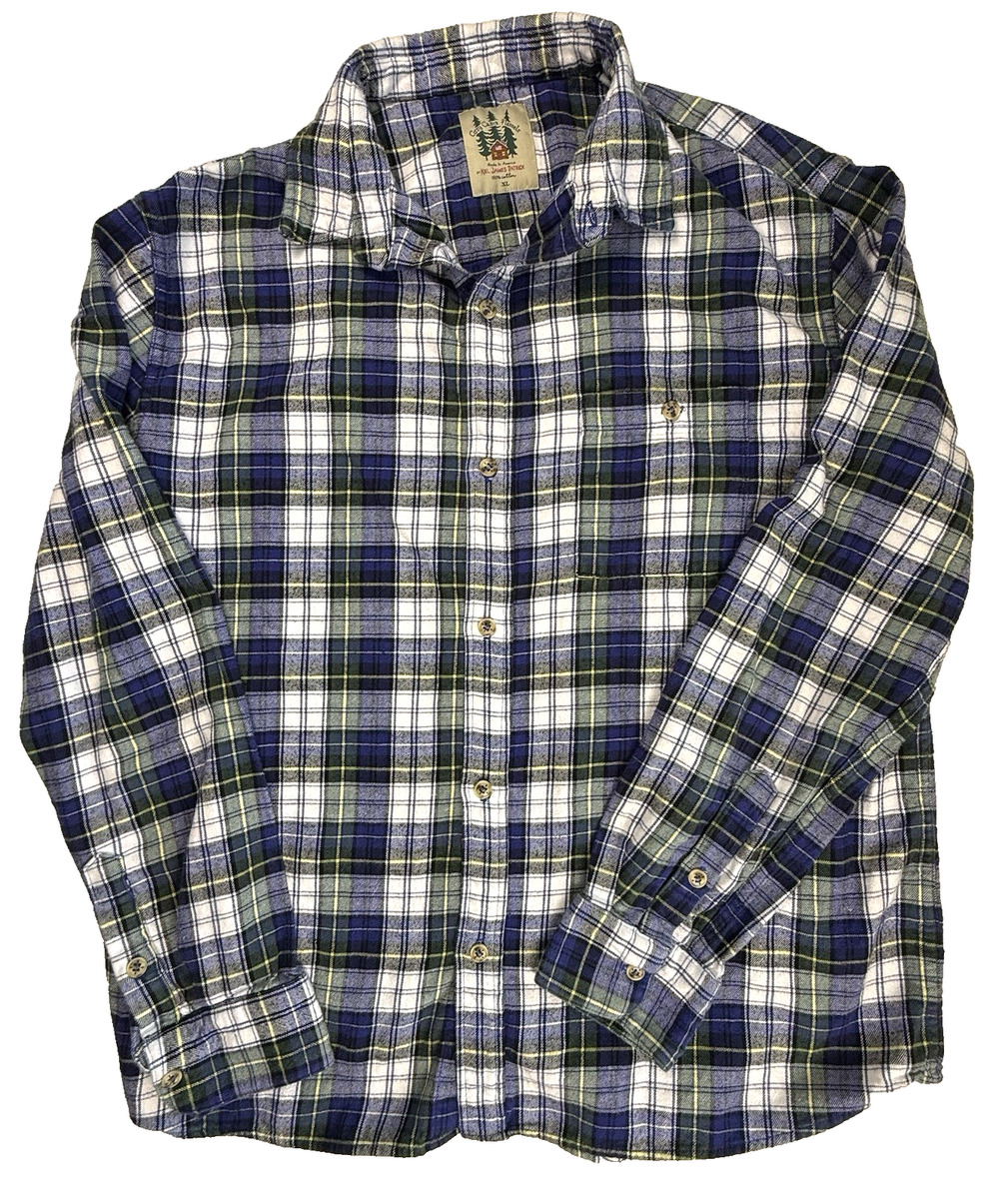 Cozy Cabin Flannels Kiel James Patrick XL blue plaid Cottagecore Outdoors Preppy